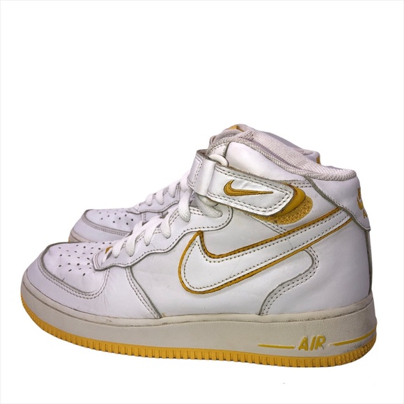 Vintage 2003 Nike Air Force 1 Mid White Yellow Sneakers Size 8.5
